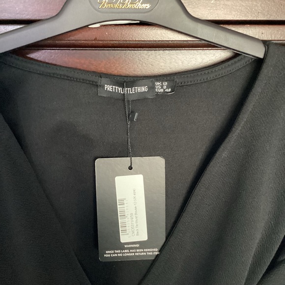 Prettylittlething black tie waist wrap blouse with sleeves NWTS - Picture 3 of 6